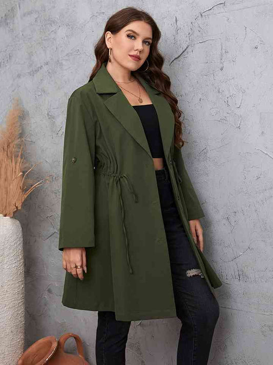 Plus Size Lapel Collar Roll-Tab Sleeve Trench Coat - AllIn Computer