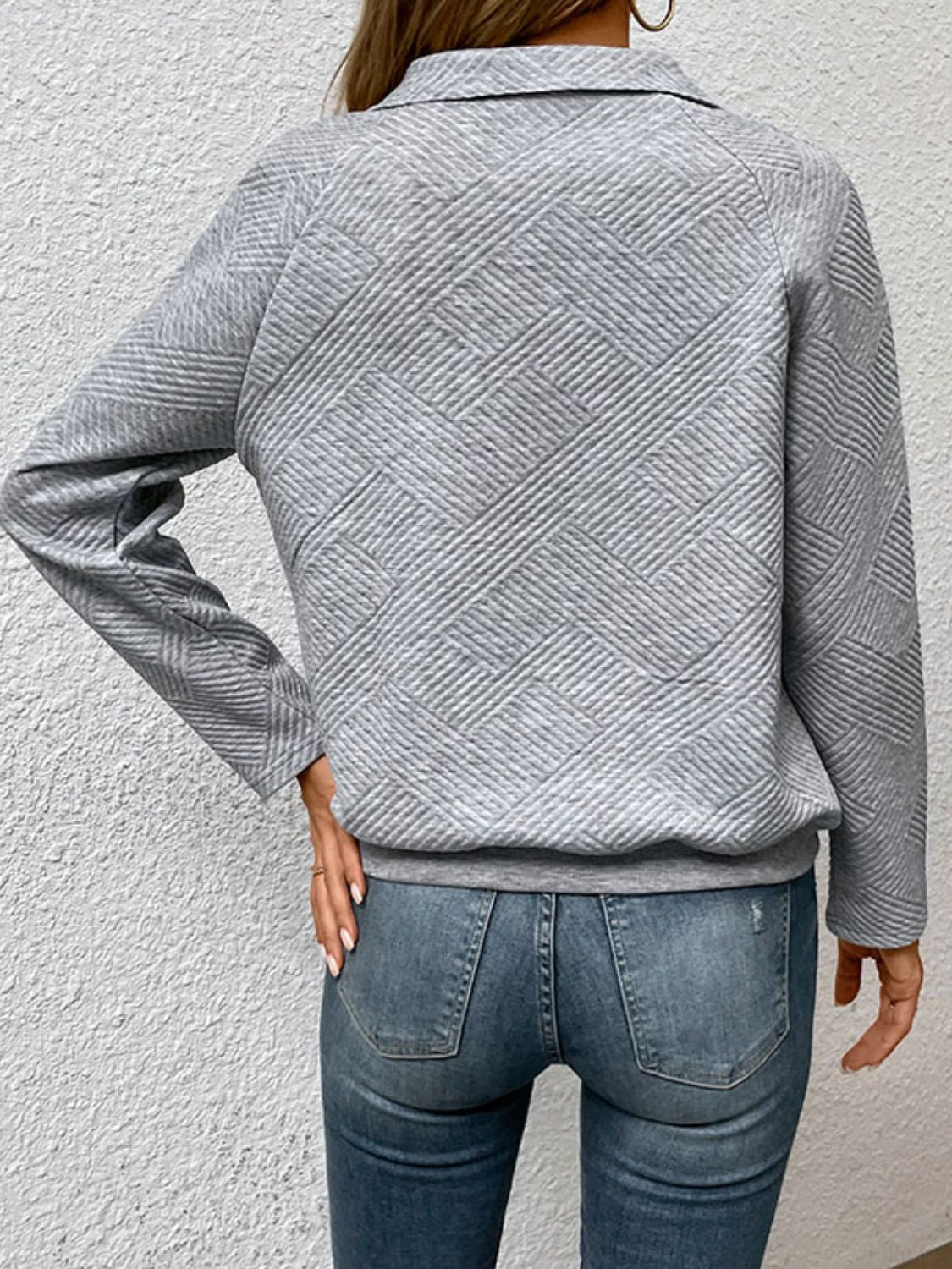 Raglan Sleeve Collared Neck Sweatshirt with Pocket - AllIn Computer