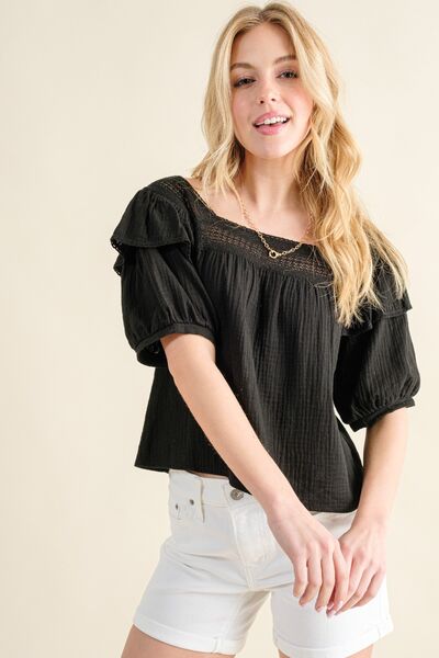 And The Why Square Neck Cotton Gauze Ruffled Blouse - AllIn Computer
