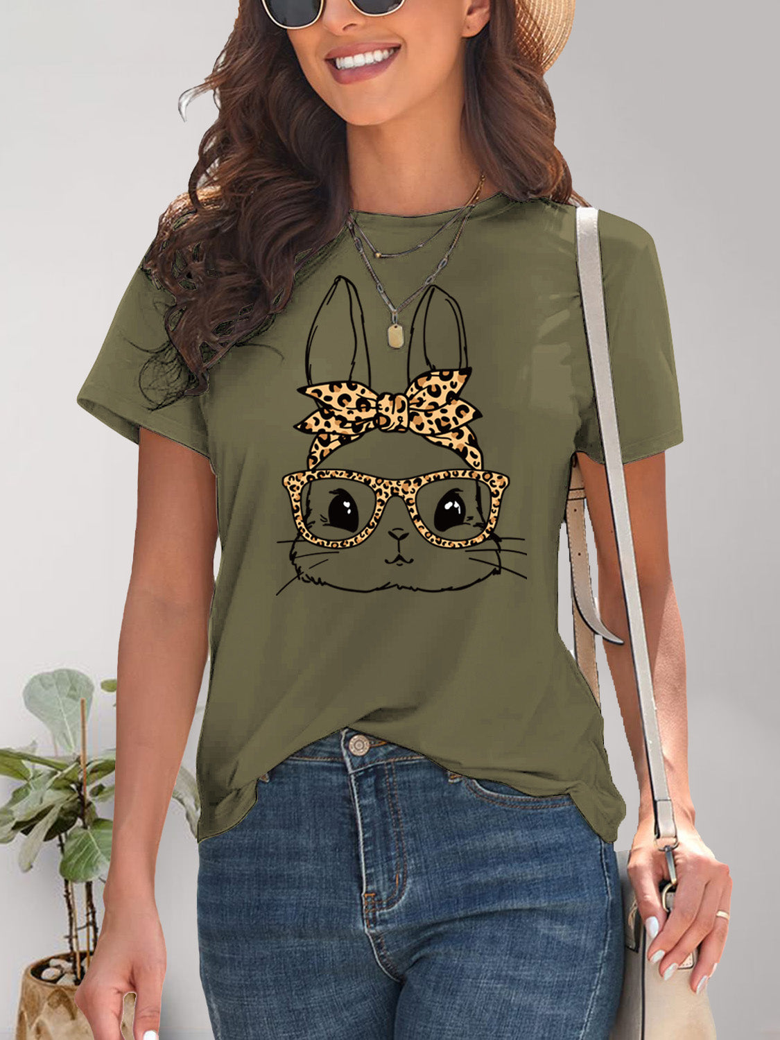 Rabbit Graphic Round Neck Short Sleeve T-Shirt - AllIn Computer