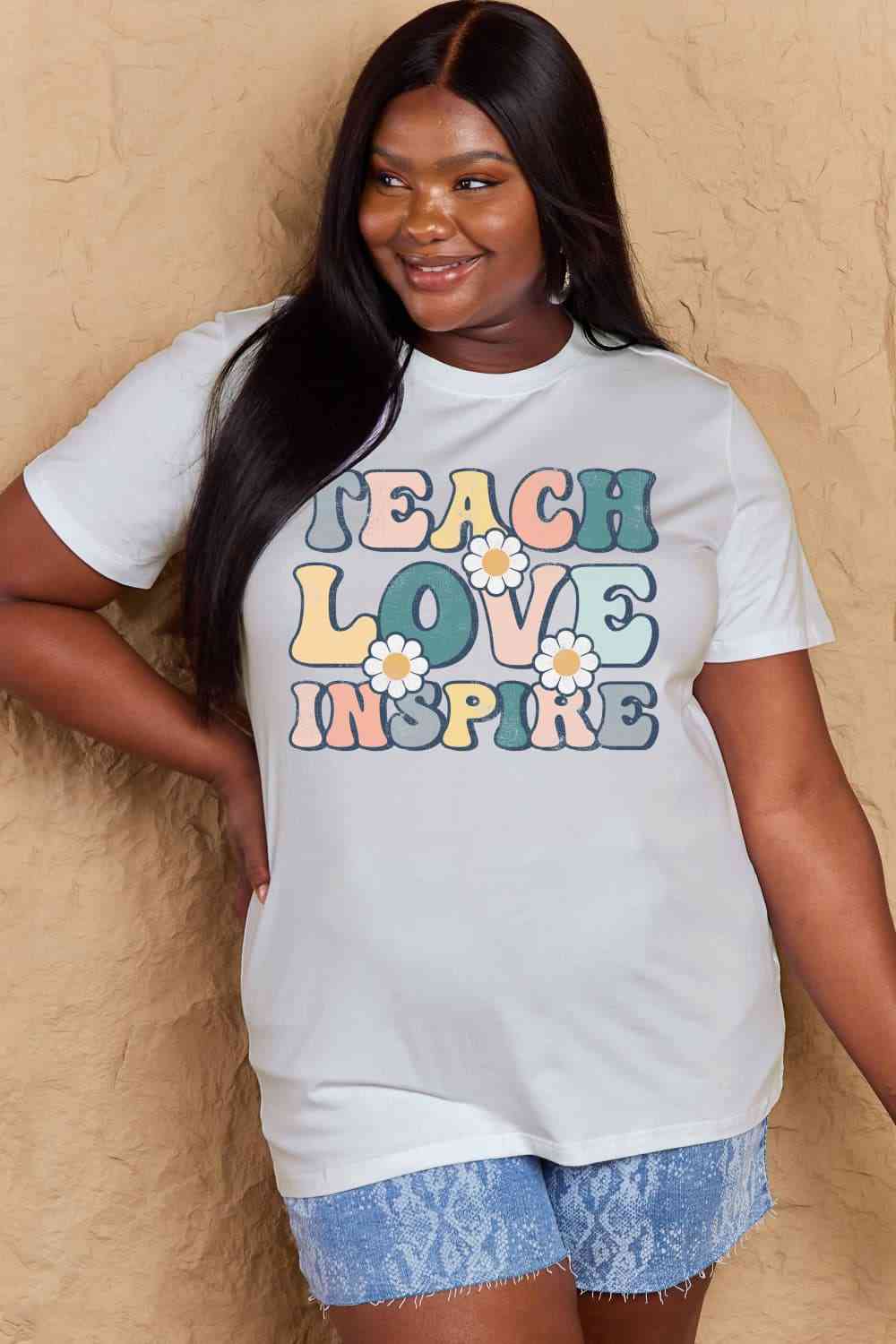 Simply Love Full Size TEACH LOVE INSPIRE Graphic Cotton T-Shirt - AllIn Computer