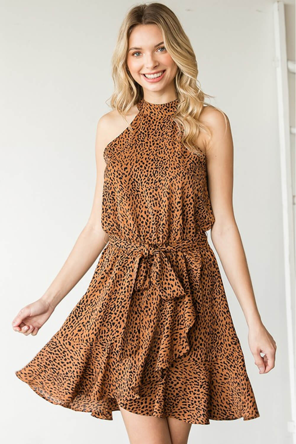 First Love Full Size Leopard Belted Sleeveless Dress - AllIn Computer