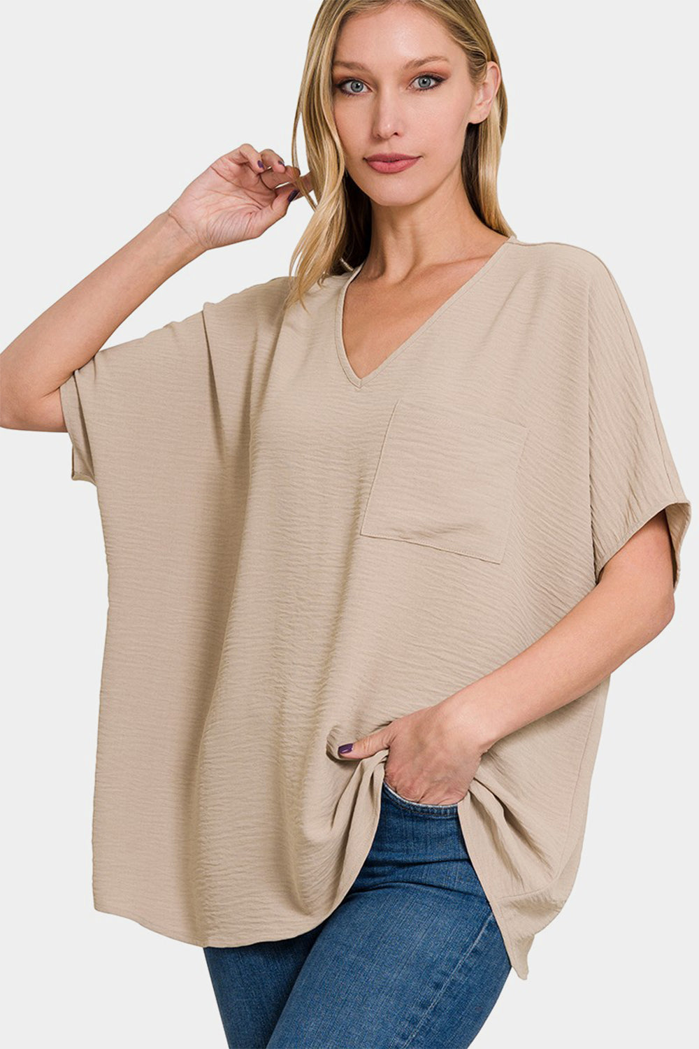 Zenana Full Size Texture V-Neck Short Sleeve Top - AllIn Computer