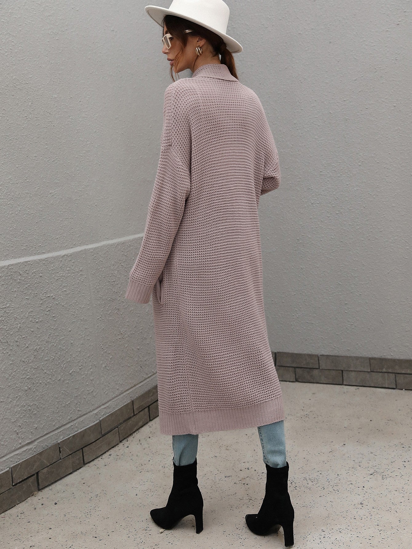Double Take Waffle Knit Open Front Duster Cardigan With Pockets - AllIn Computer