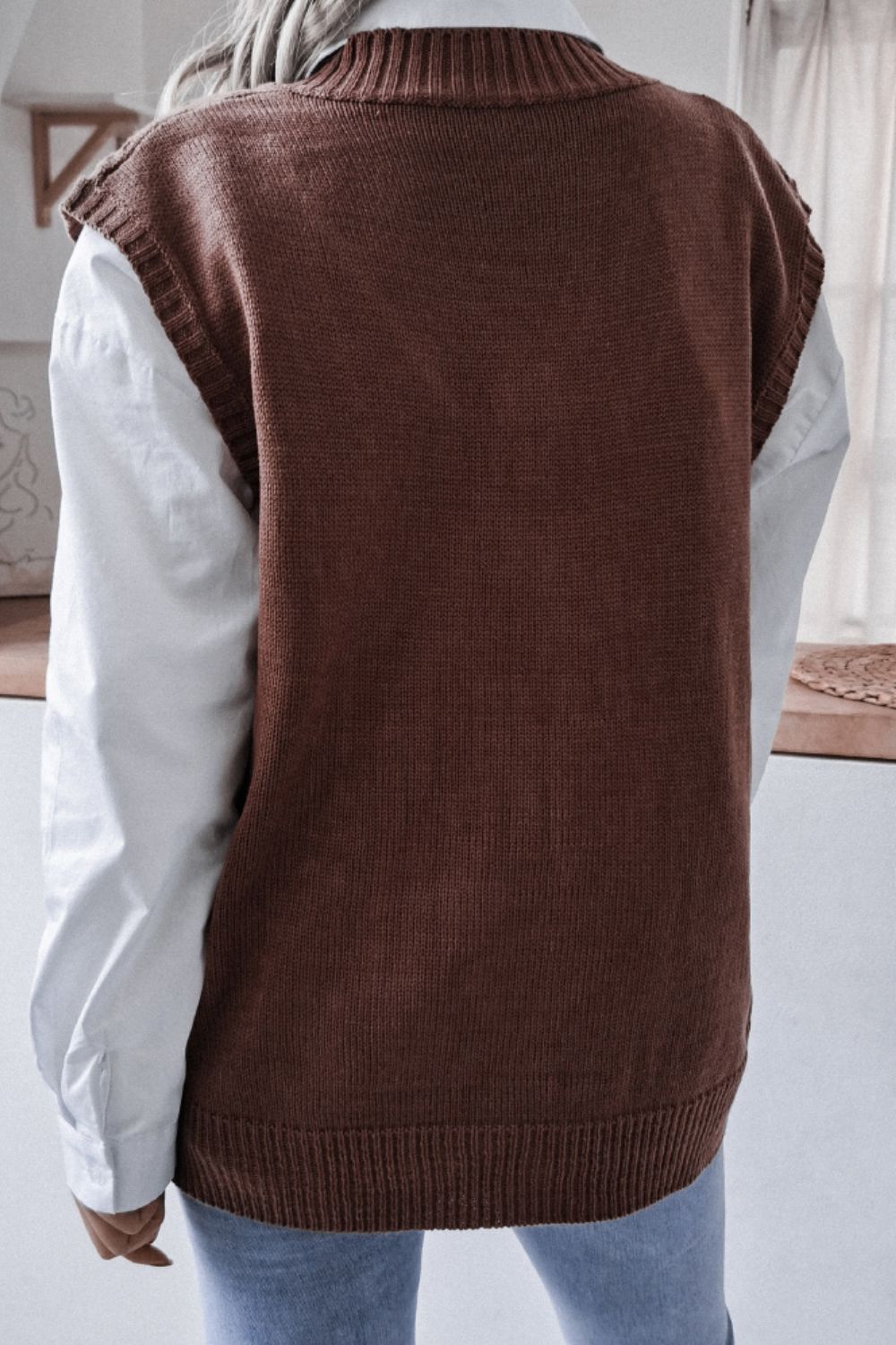 Cable-Knit Ribbed V-Neck Sweater Vest - AllIn Computer