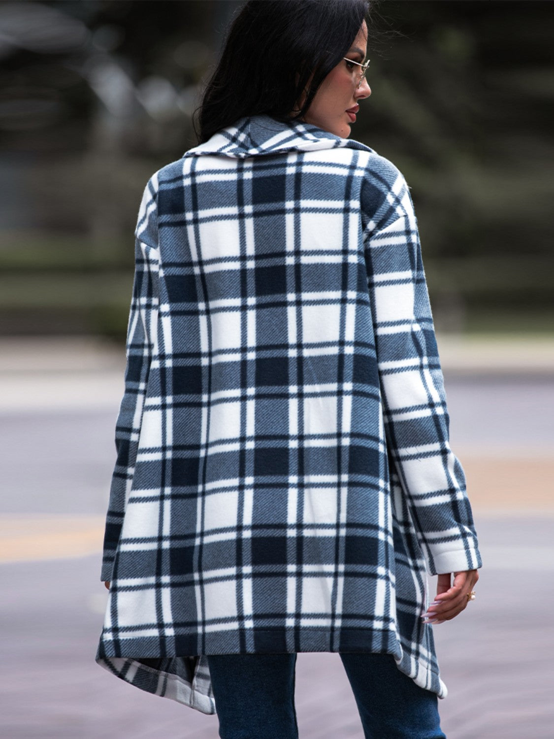 Plaid Shawl Collar Coat with Pockets - AllIn Computer