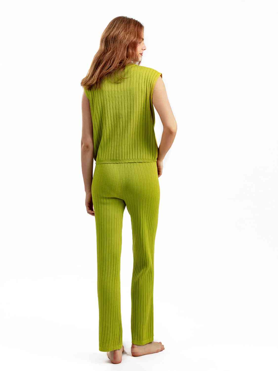 Ribbed Sweater Vest and Drawstring Knit Pants Set - AllIn Computer