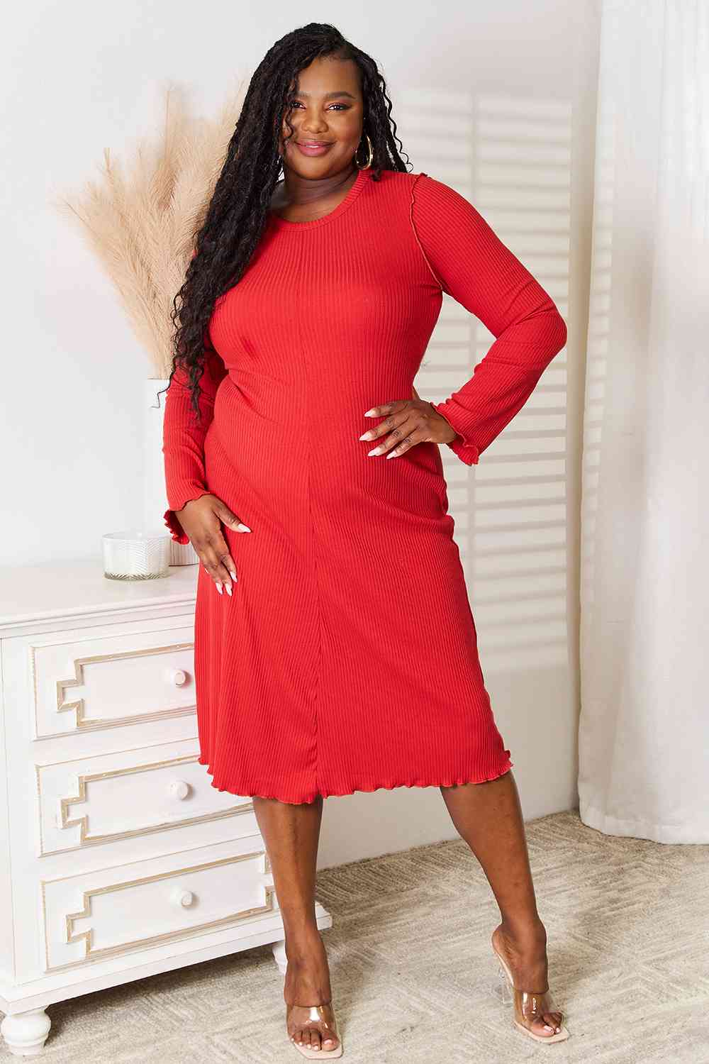 Culture Code Full Size Round Neck Long Sleeve Dress - AllIn Computer