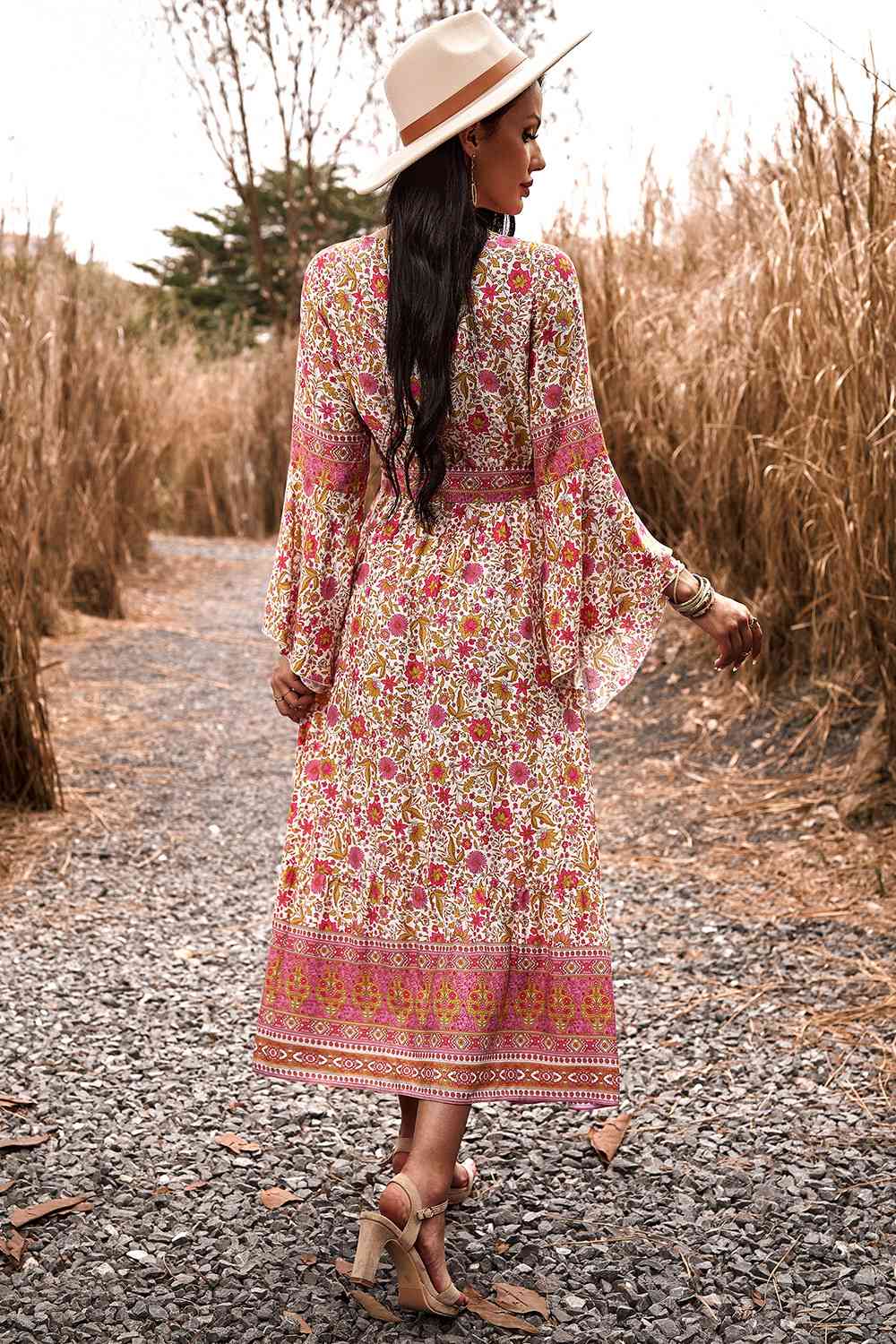 Bohemian Surplice Neck Slit Dress - AllIn Computer