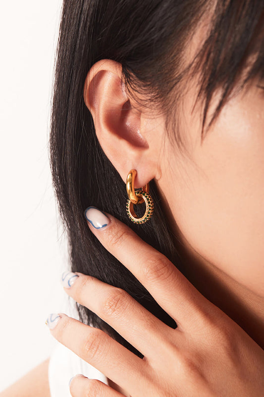 18K Gold-Plated Inlaid Zircon Double-Hoop Earrings - AllIn Computer