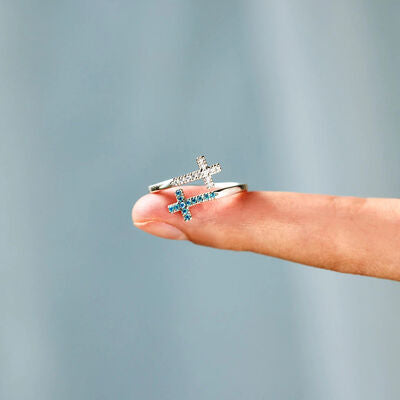 Zircon 925 Sterling Silver Double Cross Bypass Ring - AllIn Computer