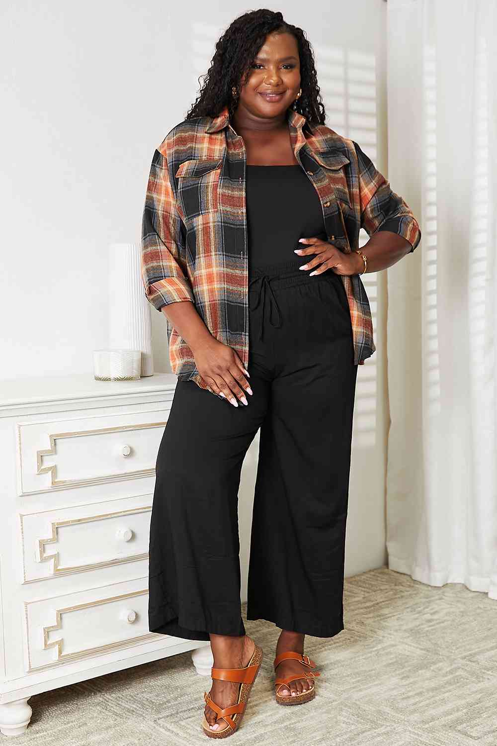 Double Take Plaid Dropped Shoulder Shirt - AllIn Computer
