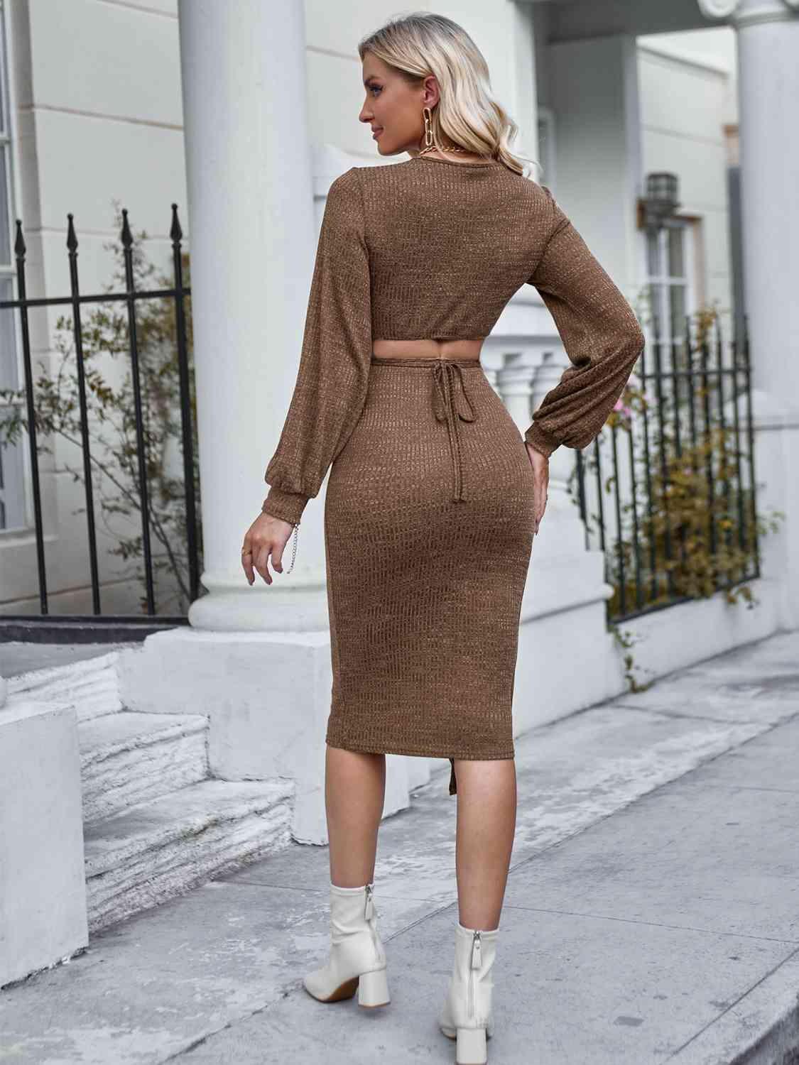 Surplice Neck Top and Knot Detail Skirt Set - AllIn Computer