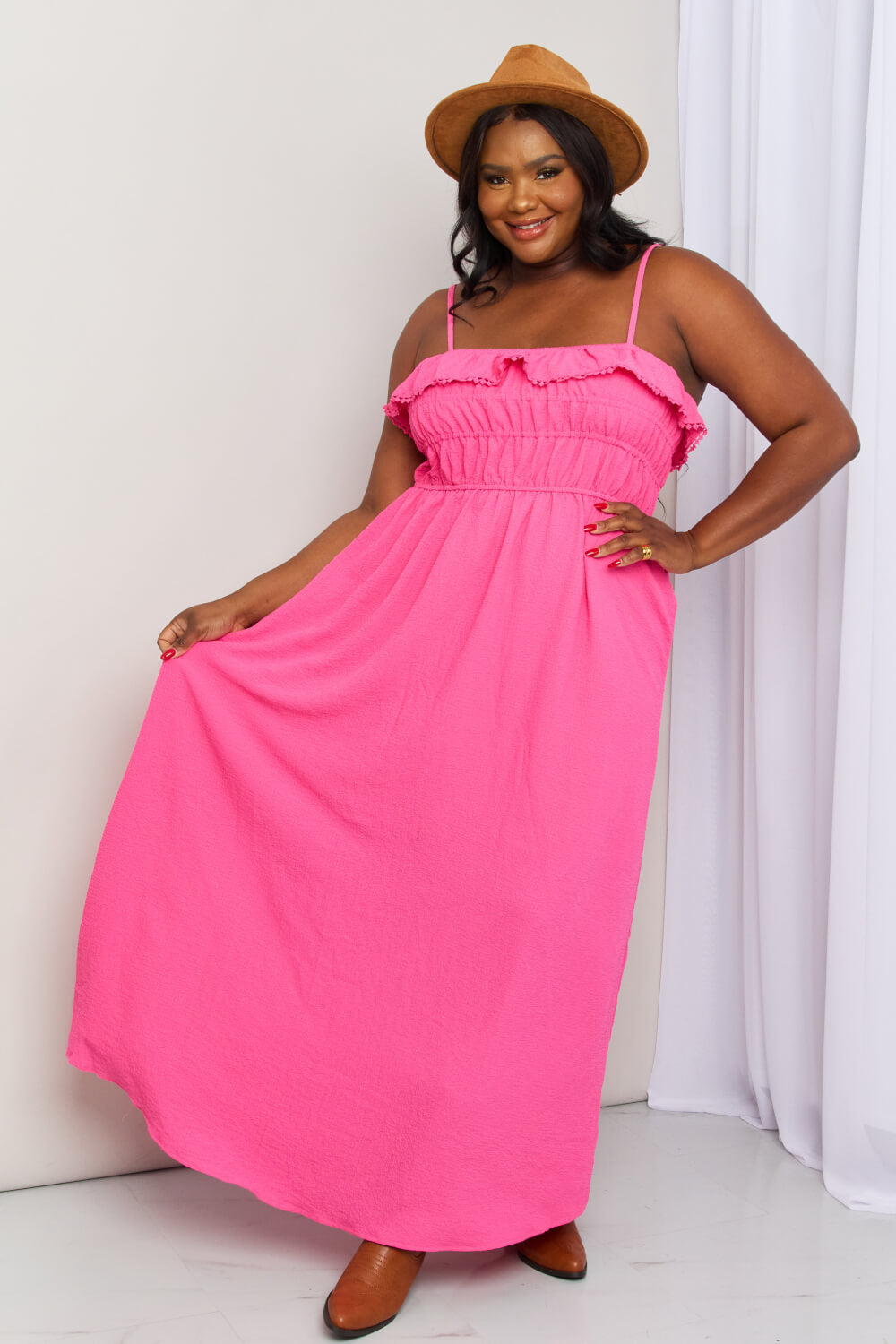 White Birch What In Carnation Full Size Shirred Sleeveless Dress - AllIn Computer