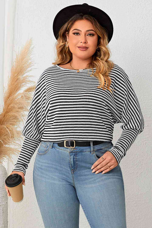 Plus Size Striped Long Sleeve Top - AllIn Computer