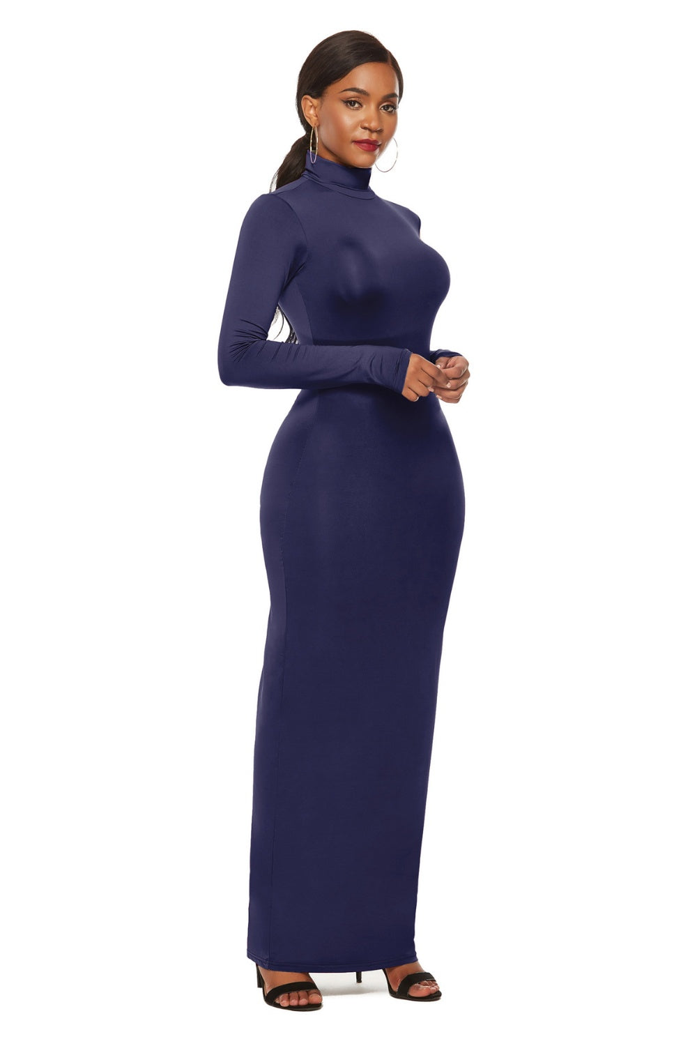 Mock Neck Long Sleeve Maxi Slim Dress - AllIn Computer