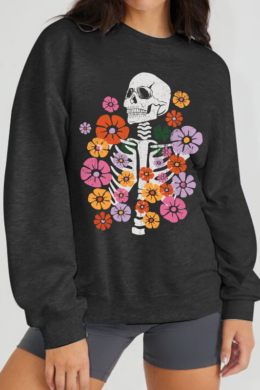 Simply Love Simply Love Full Size Flower Skeleton Graphic Sweatshirt - AllIn Computer