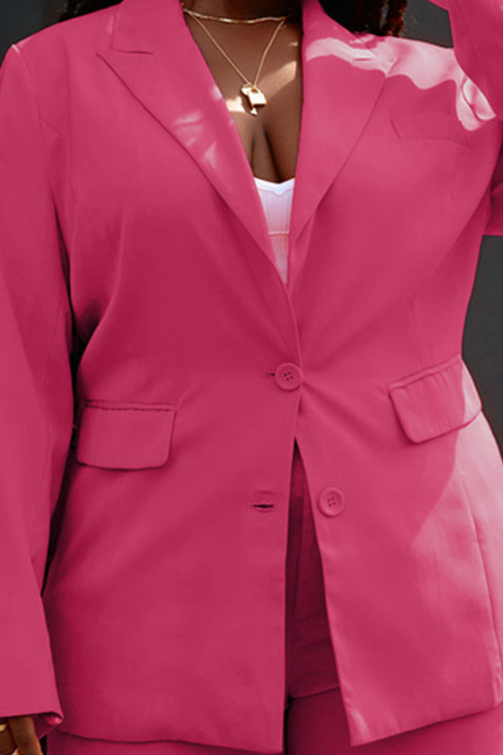 Lapel Collar Buttoned Blazer and Long Pants Set - AllIn Computer