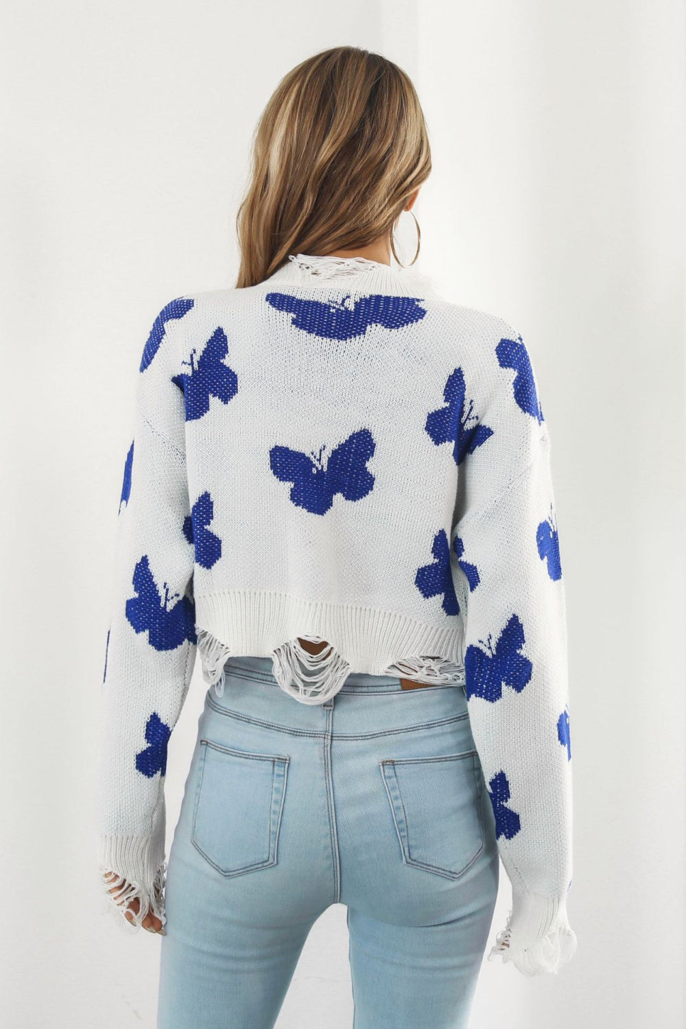 Printed Round Neck Ribbed Long Sleeve Sweater - AllIn Computer