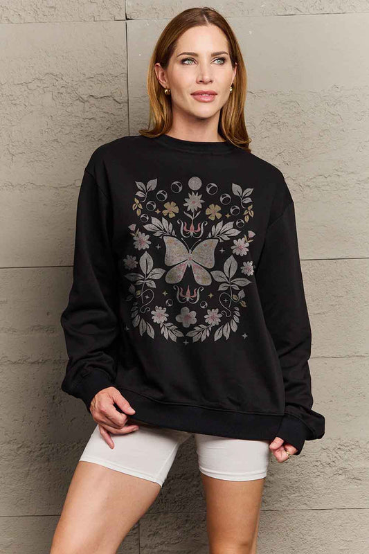 Simply Love Simply Love Full Size Flower and Butterfly Graphic Sweatshirt - AllIn Computer