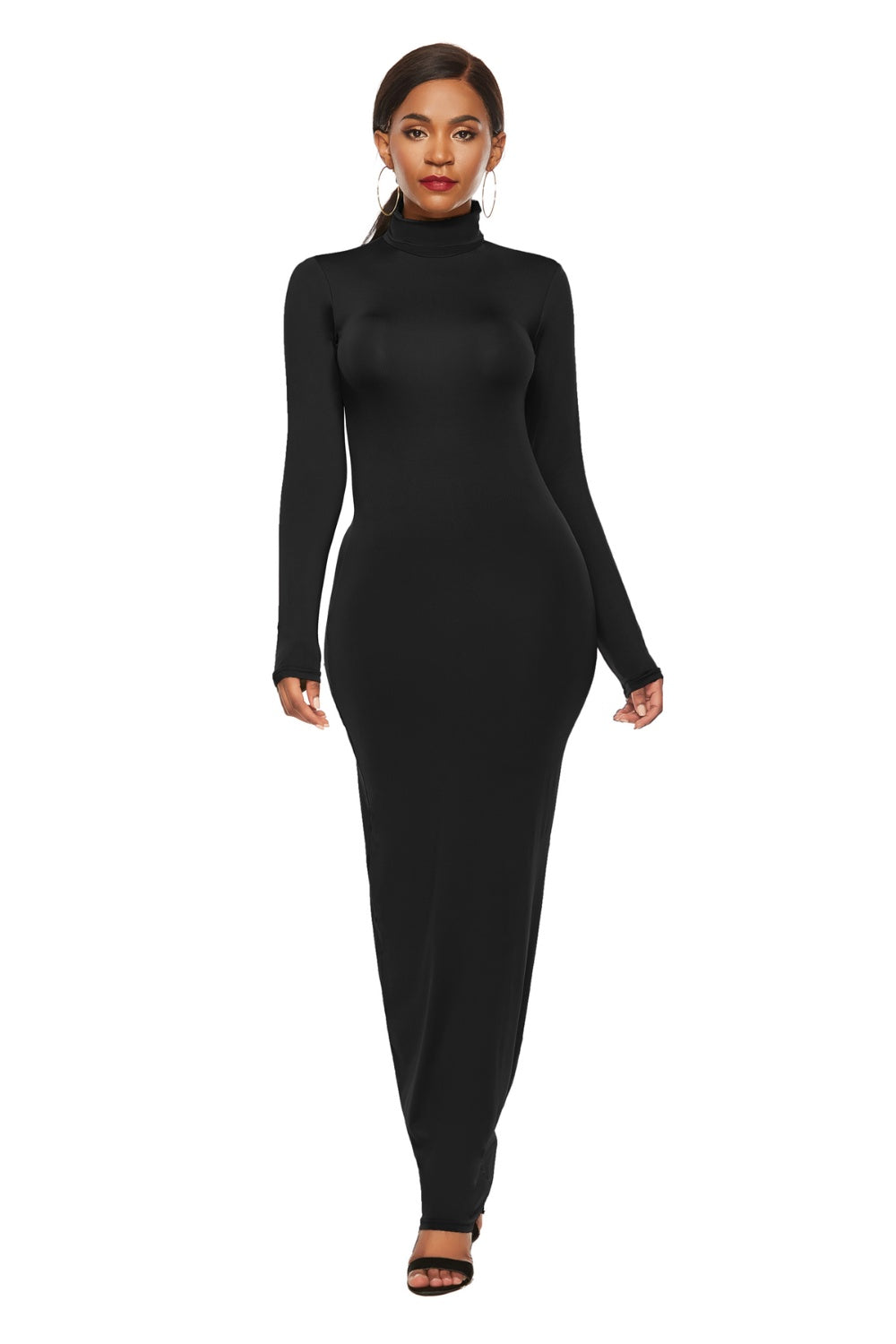 Mock Neck Long Sleeve Maxi Slim Dress - AllIn Computer