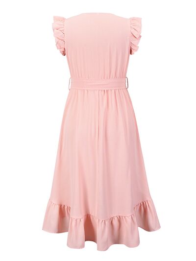 Tied Surplice Ruffle Hem Dress - AllIn Computer
