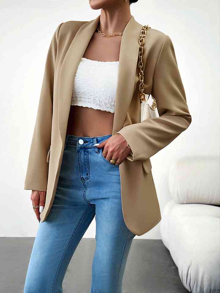 Lapel Collar Long Sleeve Blazer - AllIn Computer