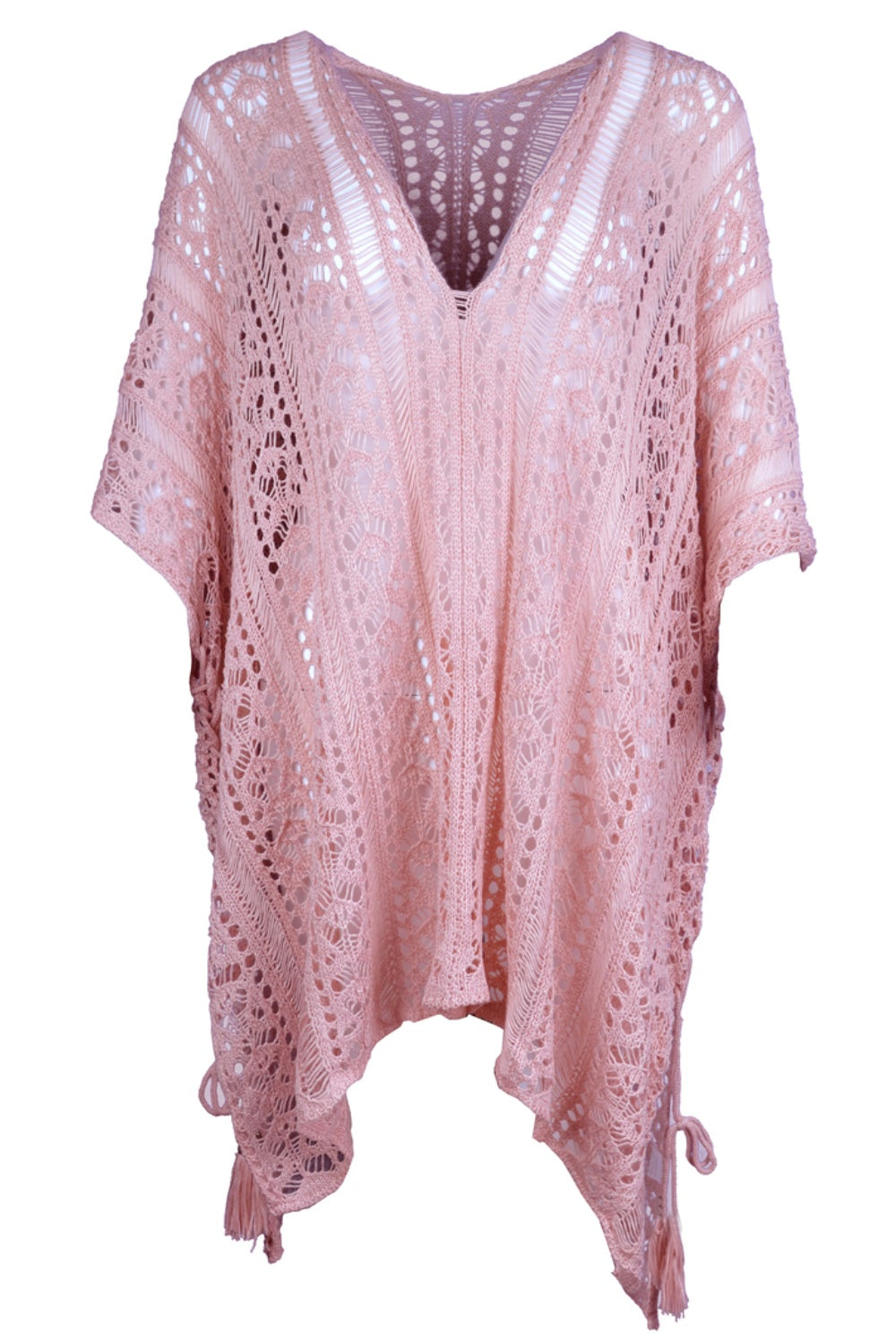 Cutout V-Neck Cover-Up with Tassel - AllIn Computer