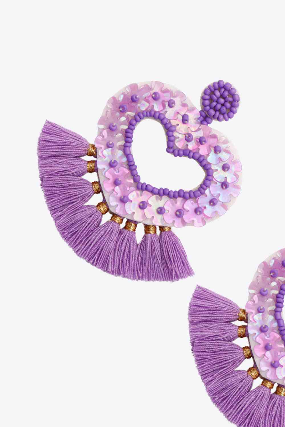 2-Pair Boho Style Heart Tassel Dangle Earrings - AllIn Computer