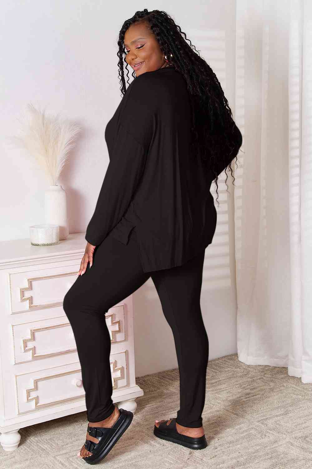 Basic Bae Full Size V-Neck Soft Rayon Long Sleeve Top and Pants Lounge Set - AllIn Computer