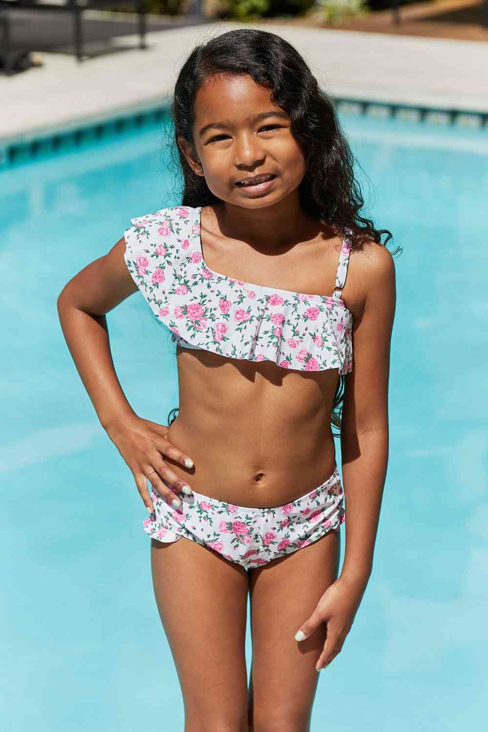 Marina West Swim Float On Ruffle Two-Piece Swim Set in Roses Off-White - AllIn Computer