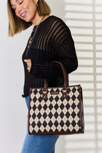 David Jones Argyle Pattern PU Leather Handbag - AllIn Computer