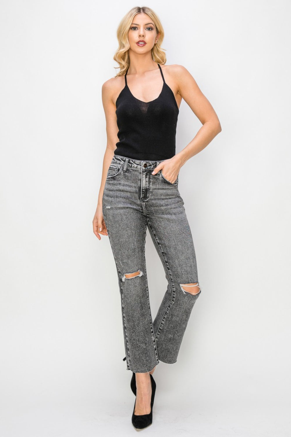 RISEN High Waist Distressed Straight Jeans - AllIn Computer
