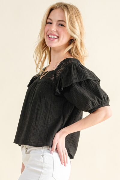 And The Why Square Neck Cotton Gauze Ruffled Blouse - AllIn Computer