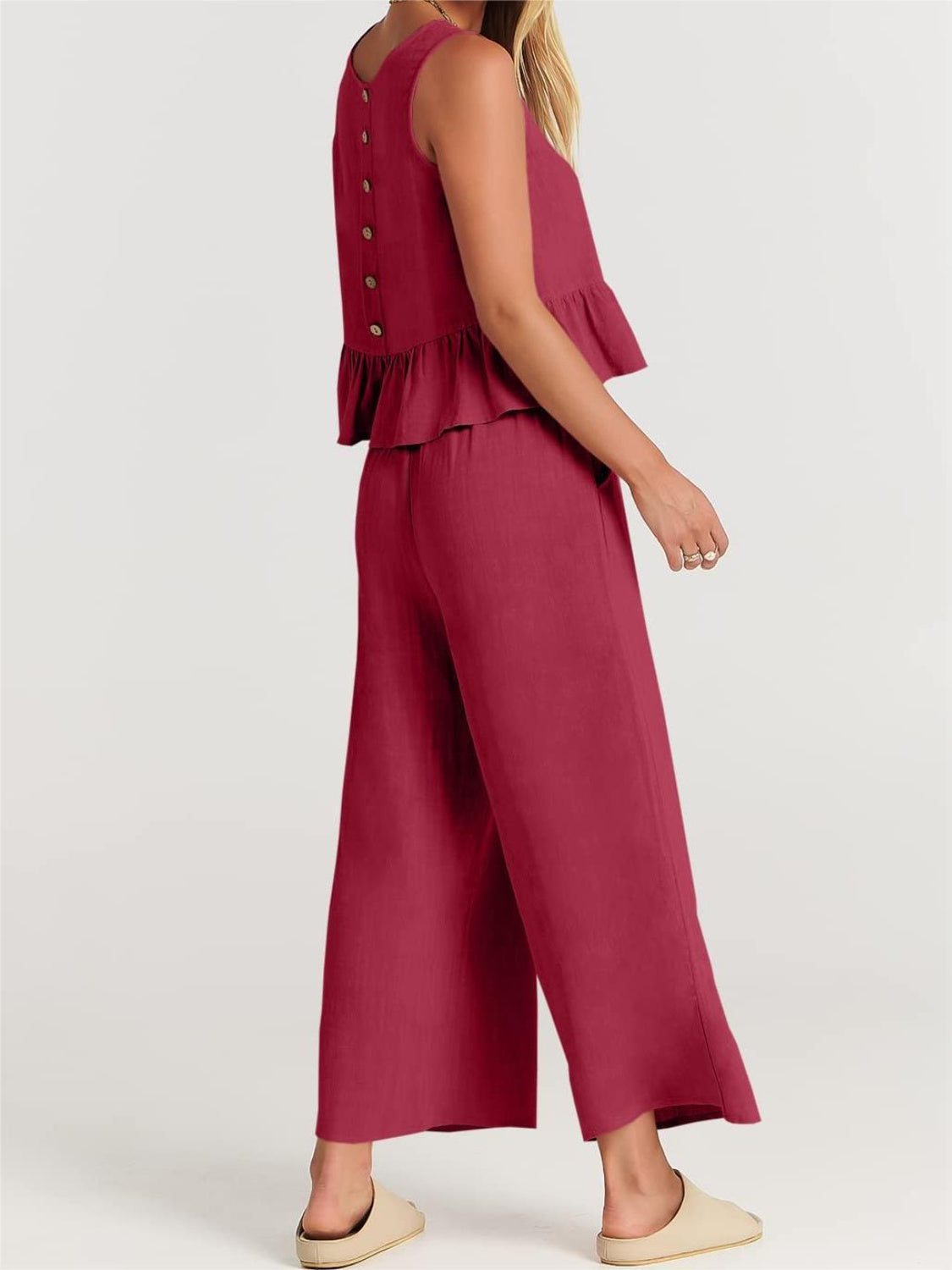 Full Size Round Neck Top and Wide Leg Pants Set - AllIn Computer