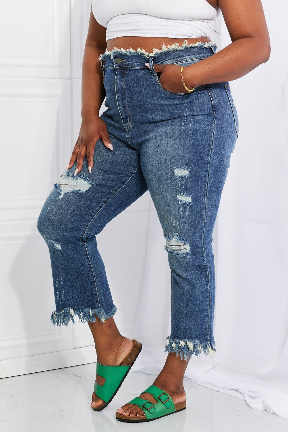 RISEN Full Size Undone Chic Straight Leg Jeans - AllIn Computer