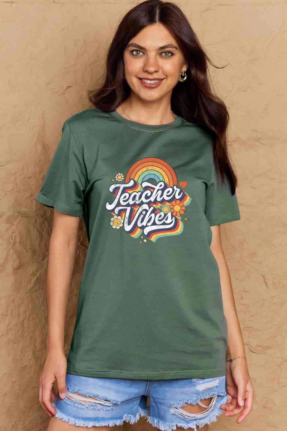 Simply Love Full Size TEACHER VIBES Graphic Cotton T-Shirt - AllIn Computer