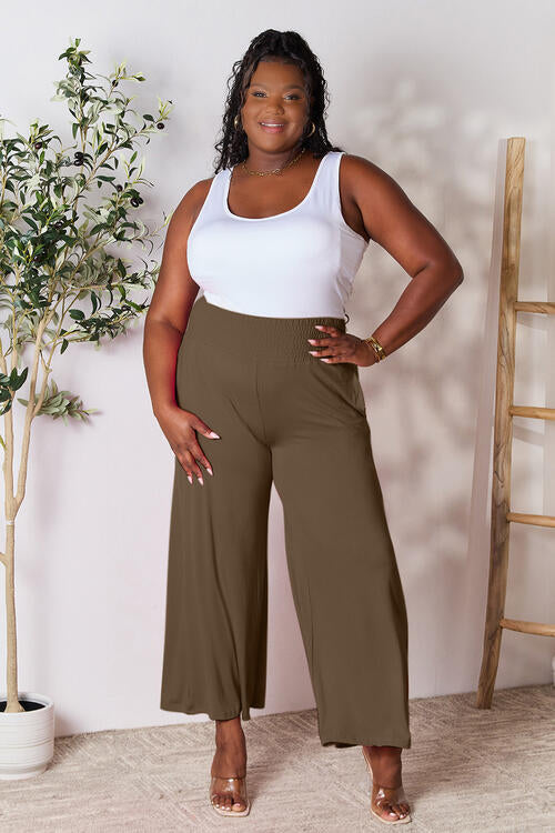 Double Take Full Size Smocked Wide Waistband Wide Leg Pants - AllIn Computer