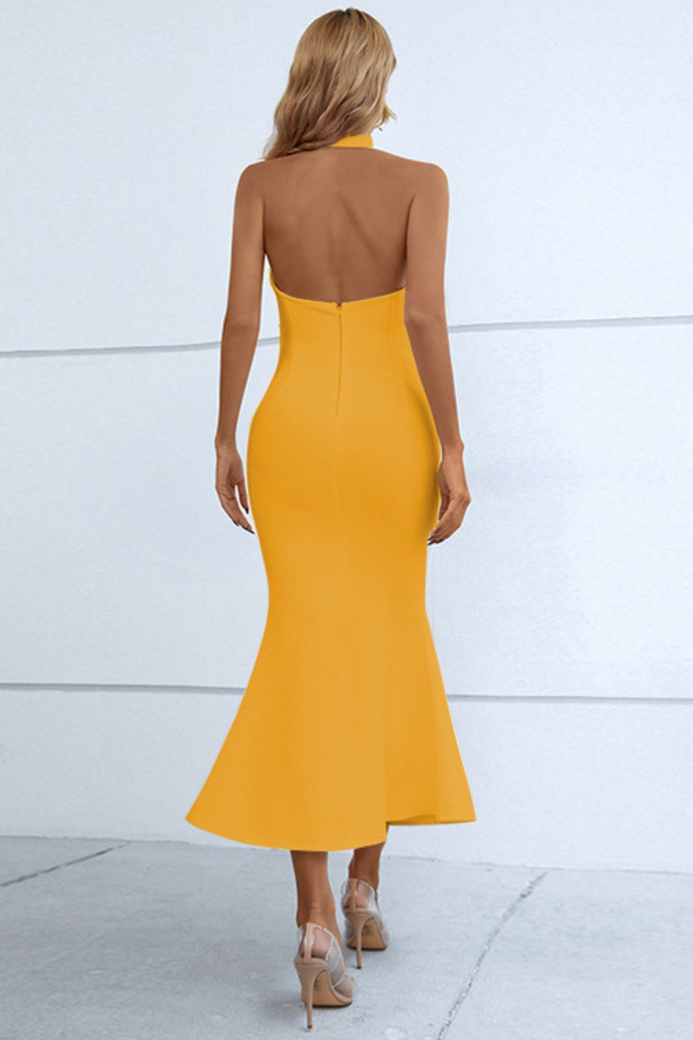 Halter Neck Split Fishtail Bodycon Dress - AllIn Computer