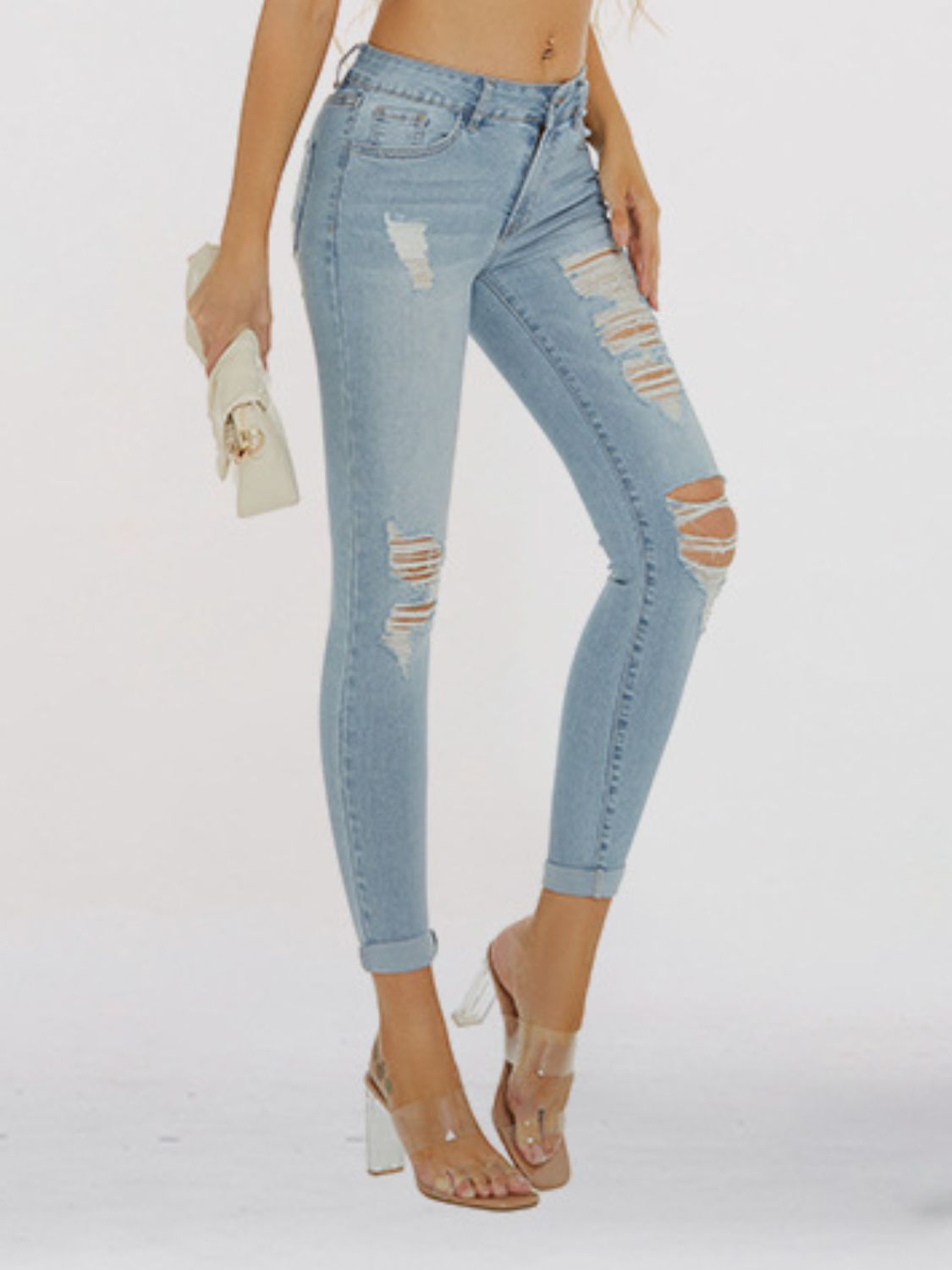 Distressed Skinny Cropped Jeans - AllIn Computer