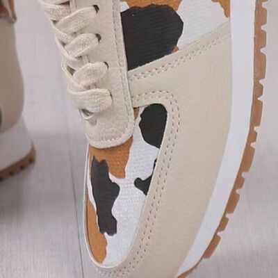 Tied Printed PU Leather Athletic Shoes - AllIn Computer