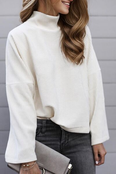 Turtleneck Slit Dropped Shoulder Sweater - AllIn Computer