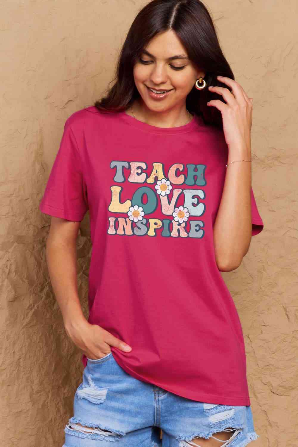 Simply Love Full Size TEACH LOVE INSPIRE Graphic Cotton T-Shirt - AllIn Computer
