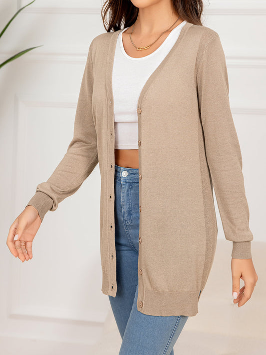 Button Down Slit Longline Cardigan - AllIn Computer