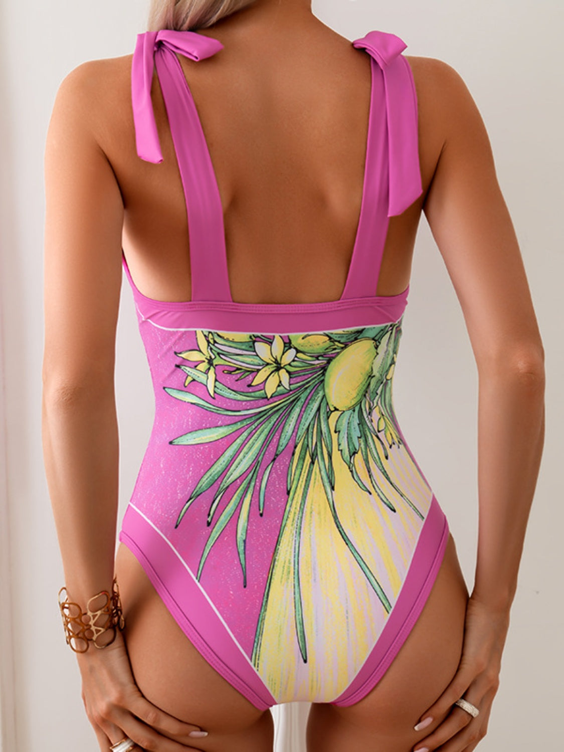 Printed V-Neck Tie Shoulder Swimwear and Skirt Set - AllIn Computer