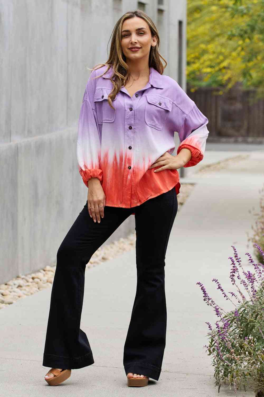 White Birch Relaxed Fit Tie-Dye Button Down Top - AllIn Computer