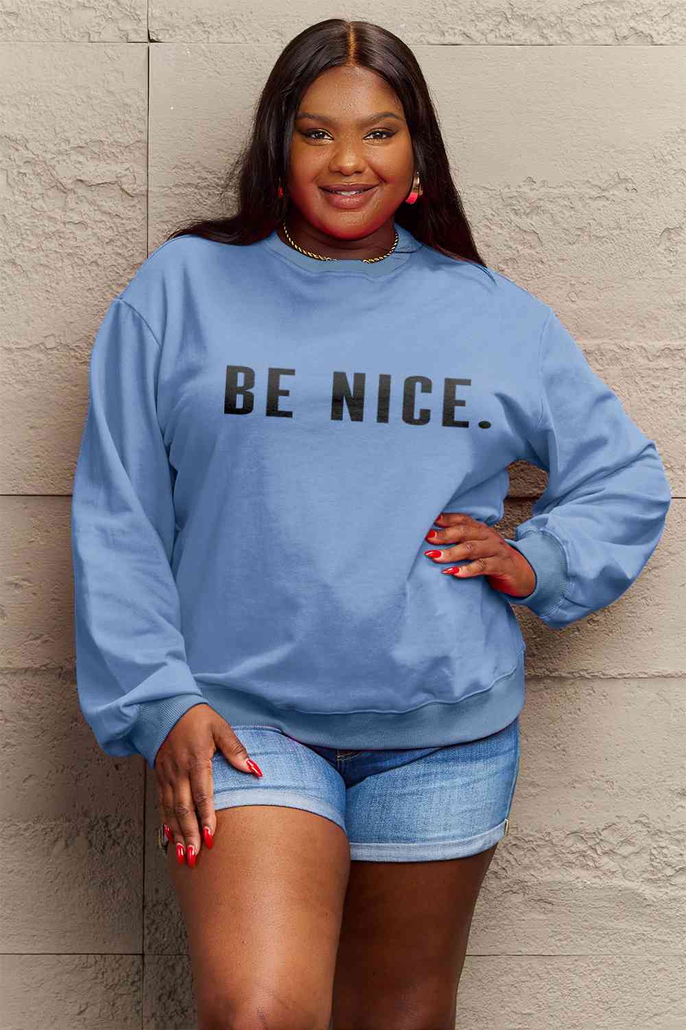 Simply Love Full Size BE NICE Graphic Sweatshirt - AllIn Computer