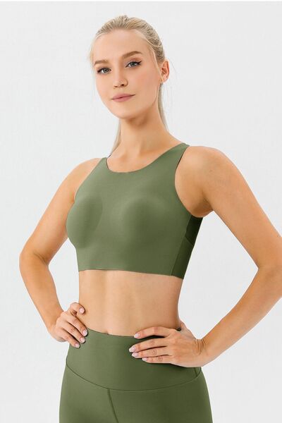 Round Neck Wide Strap Active Bra - AllIn Computer