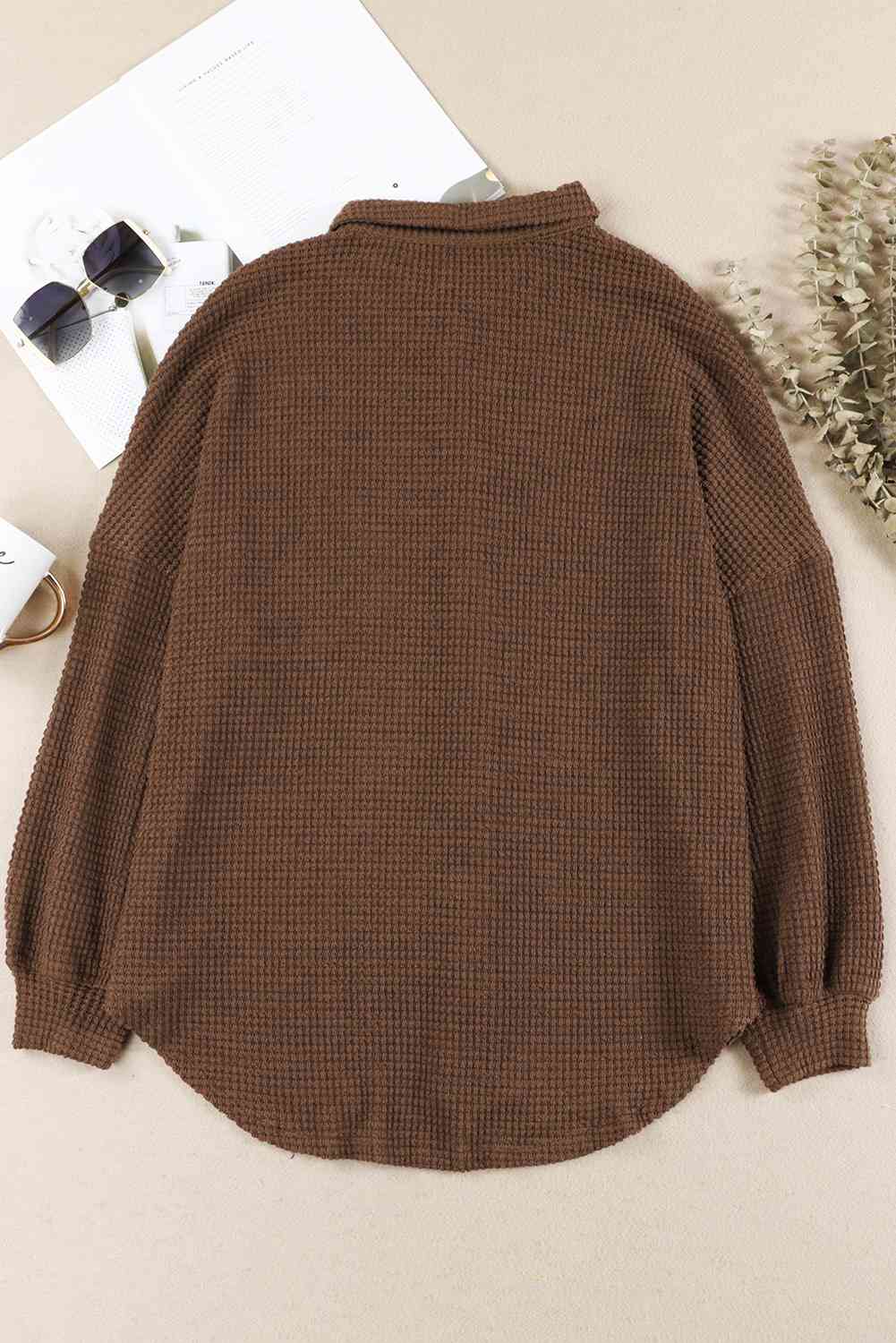Waffle-Knit Button Up Long Sleeve Shirt with Pocket - AllIn Computer