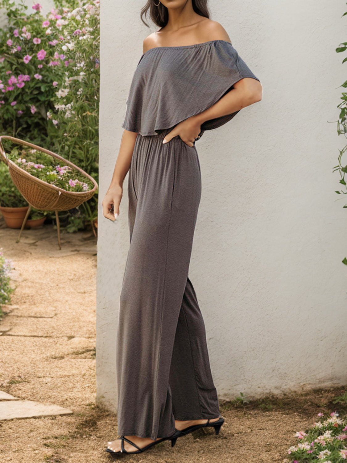 Off-Shoulder Wide Leg Jumpsuit - AllIn Computer